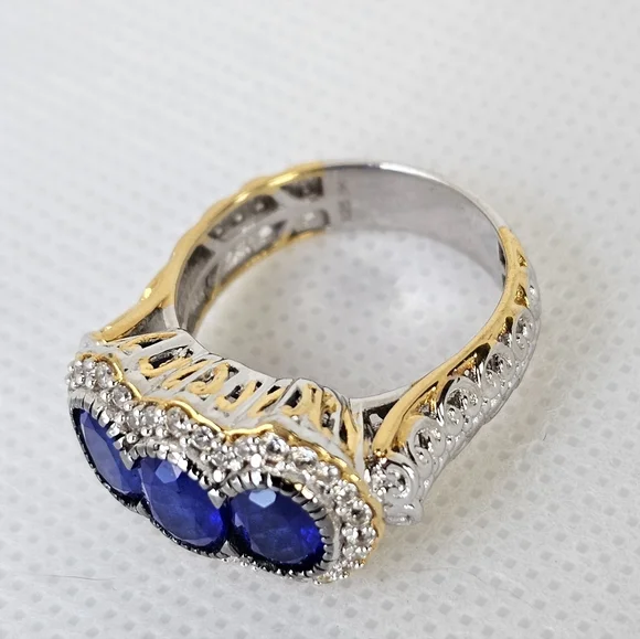 Natural Cobalt Blue Spinel Ring 24k Palladium Sterling Silver Size 8!